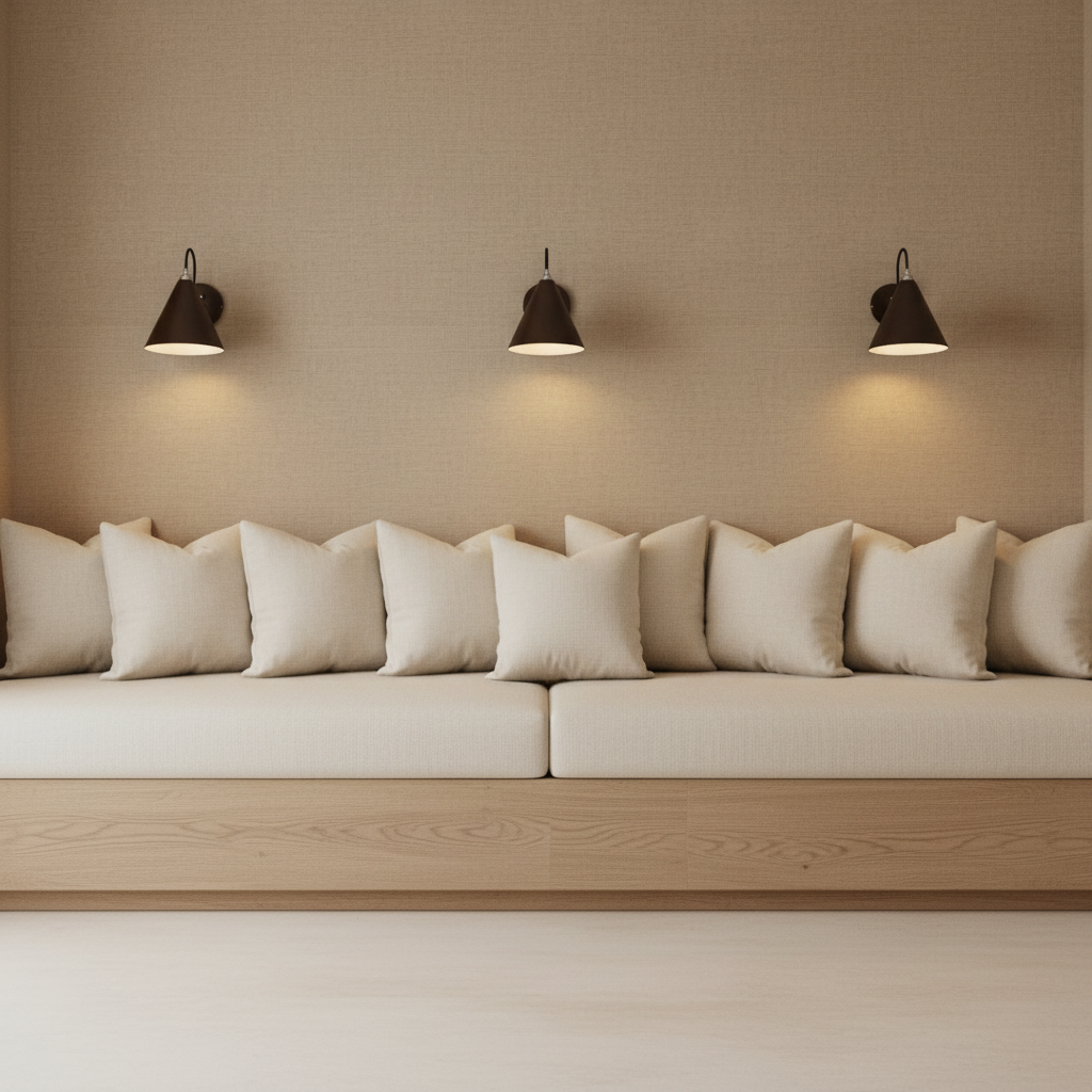 Nordic bench with Emily Wall Lights in dark bronze