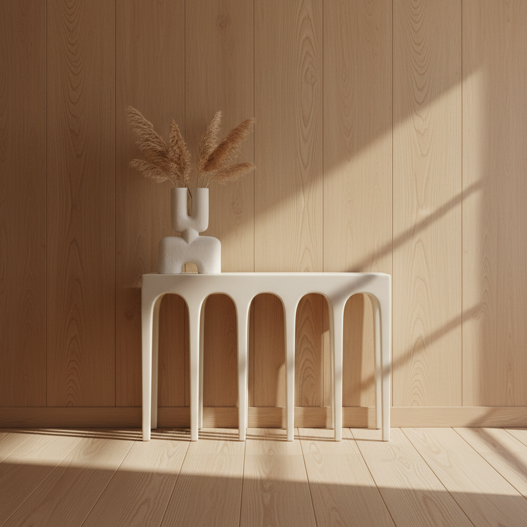 Nordic entry with styled Cobra Vase and bunny grasses