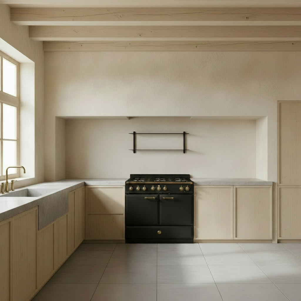 Nordic kitchen with NIVO shelf above range