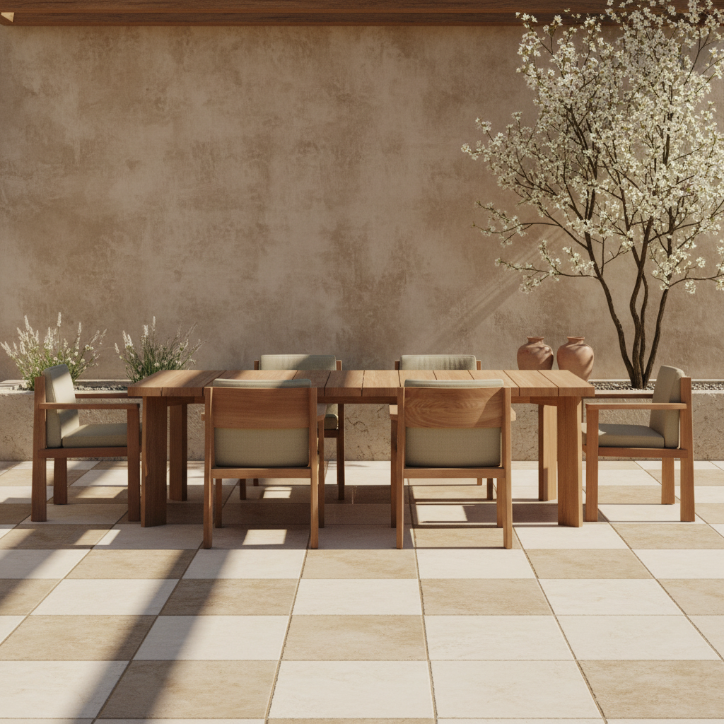 Nordic patio with TIMME dining set - widthwise table boards