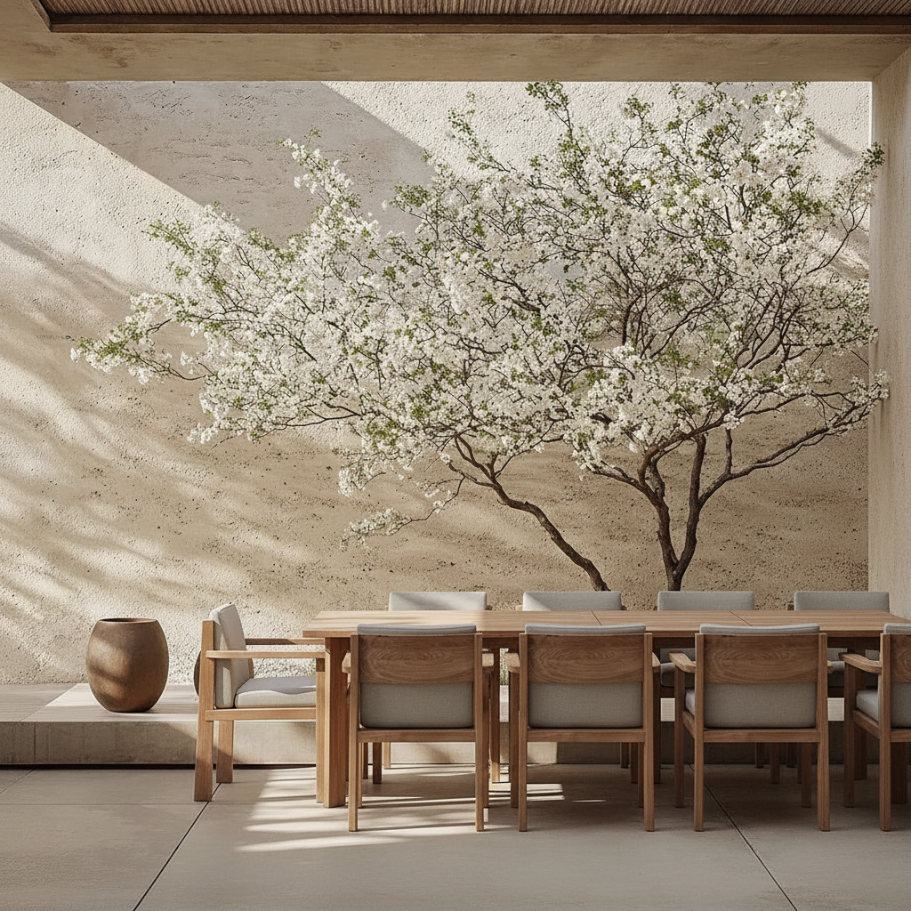 Nordic patio with TIMME dining set with teak backrests