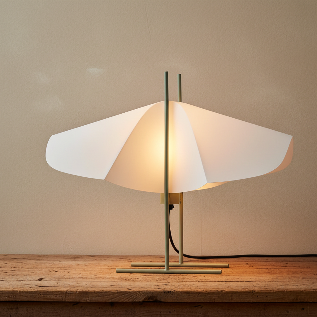 Nordic table lamp on rustic barnwood with beige limewash background