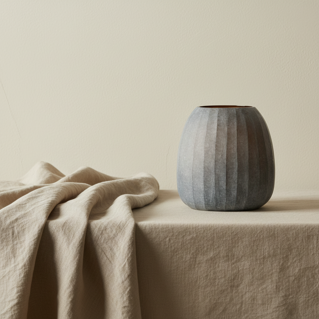 Nordic vase editorial backdrop with Belgian linen