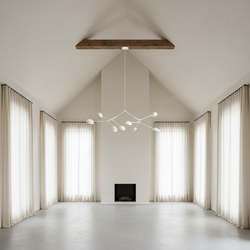 Nordic vaulted ceiling room with Drop Chandelier White