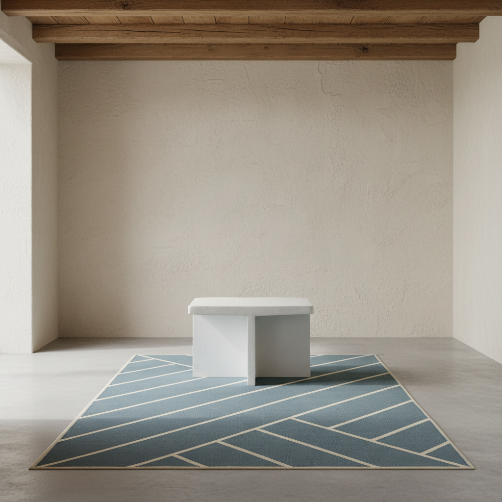 NordicModern VK-2 Blue Rug with Brutus Table Bone White