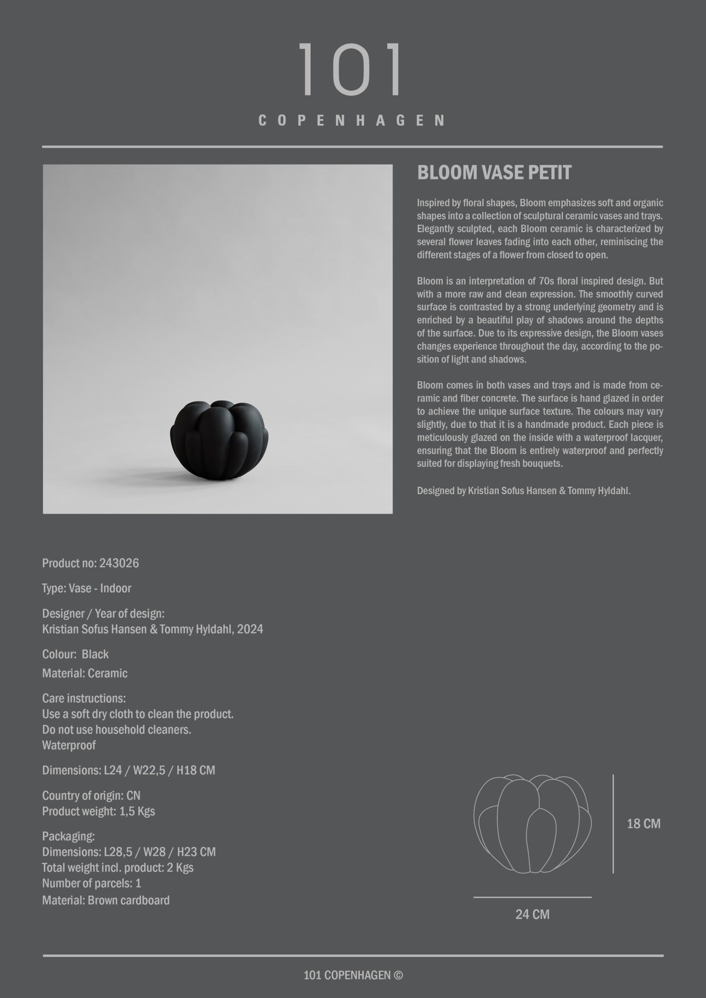 Bloom Vase, Petit - Black