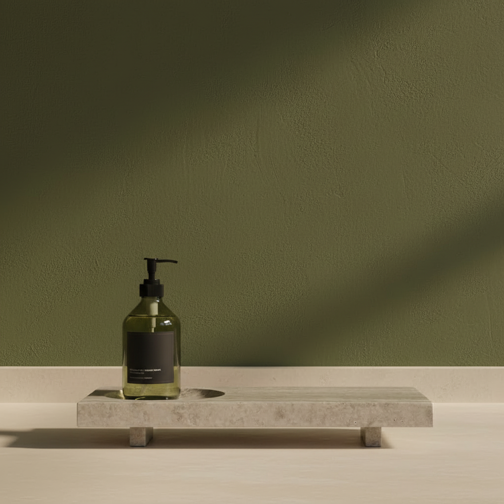 OKA Tray with Soap Pump — Limestone & Olive Green