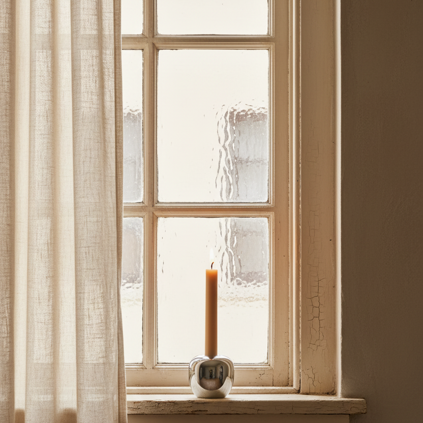 Ora Steel Candleholder on Window Ledge