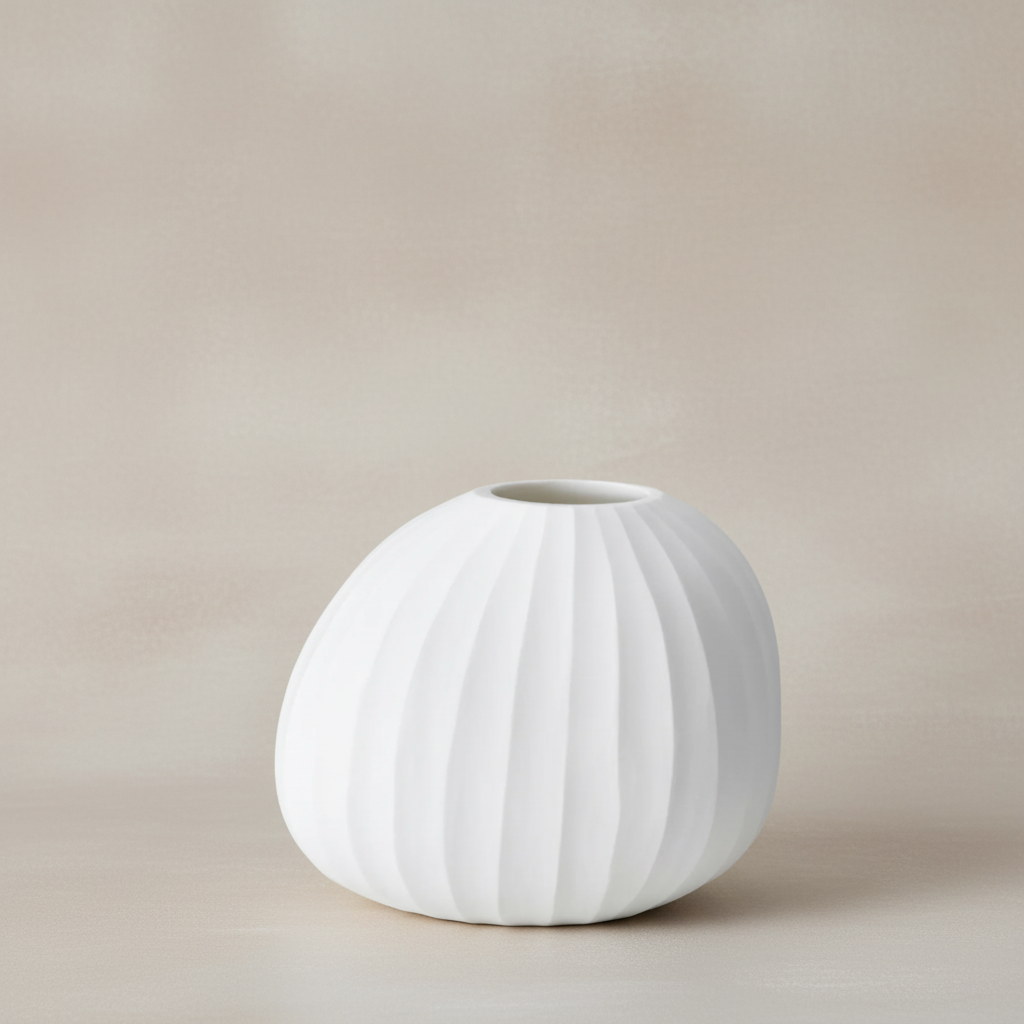 Organic Vase 01 - White on limewash beige grey background