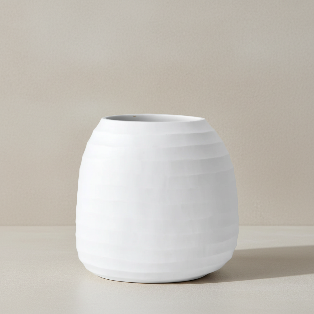 Organic Vase 02 - White on limewash beige grey background