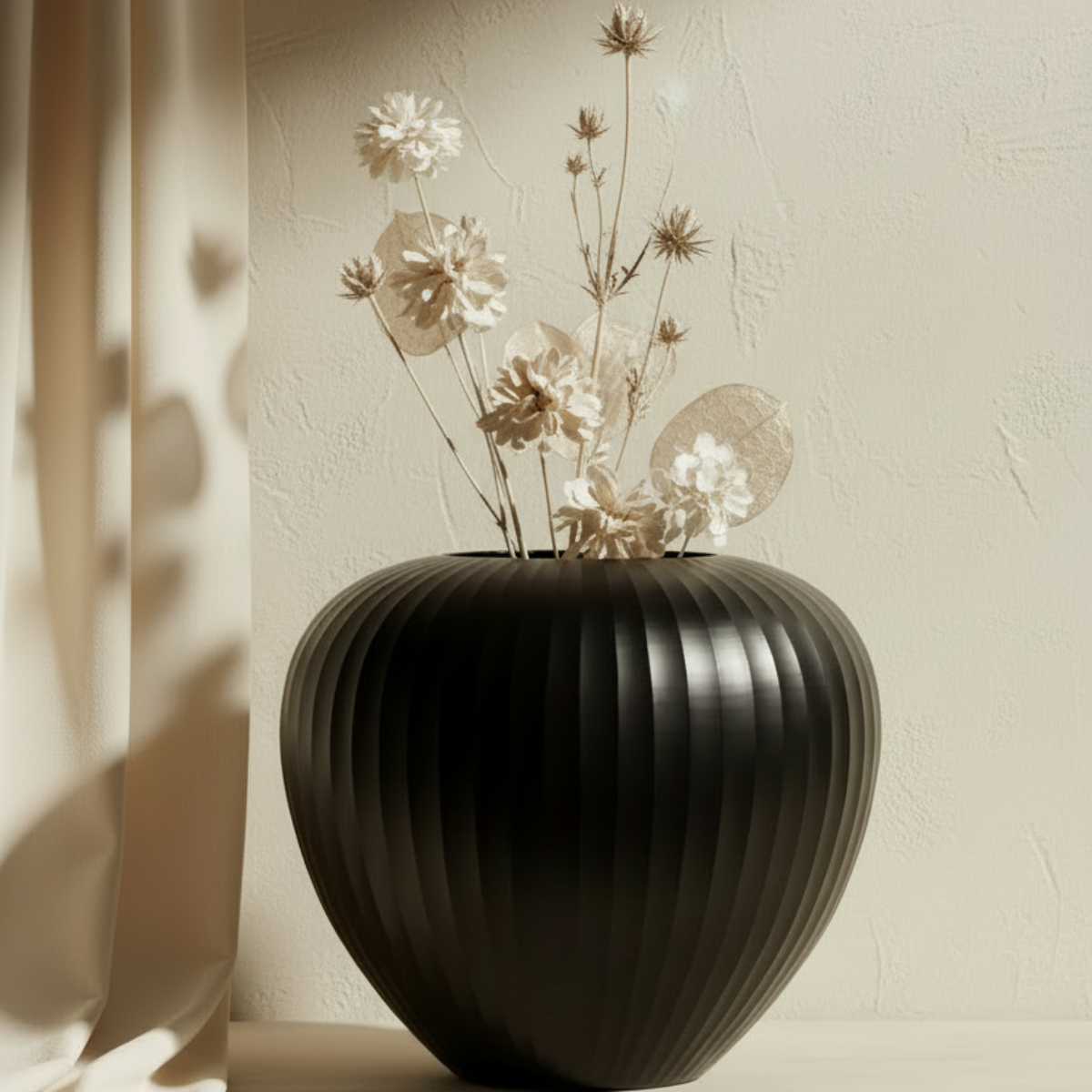 Organic Vase 06 - Black with refined minimalist arrangement