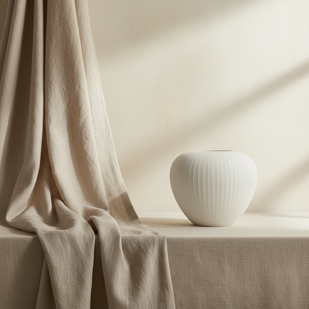 Organic Vase 06 - White with Belgian Linen Backdrop