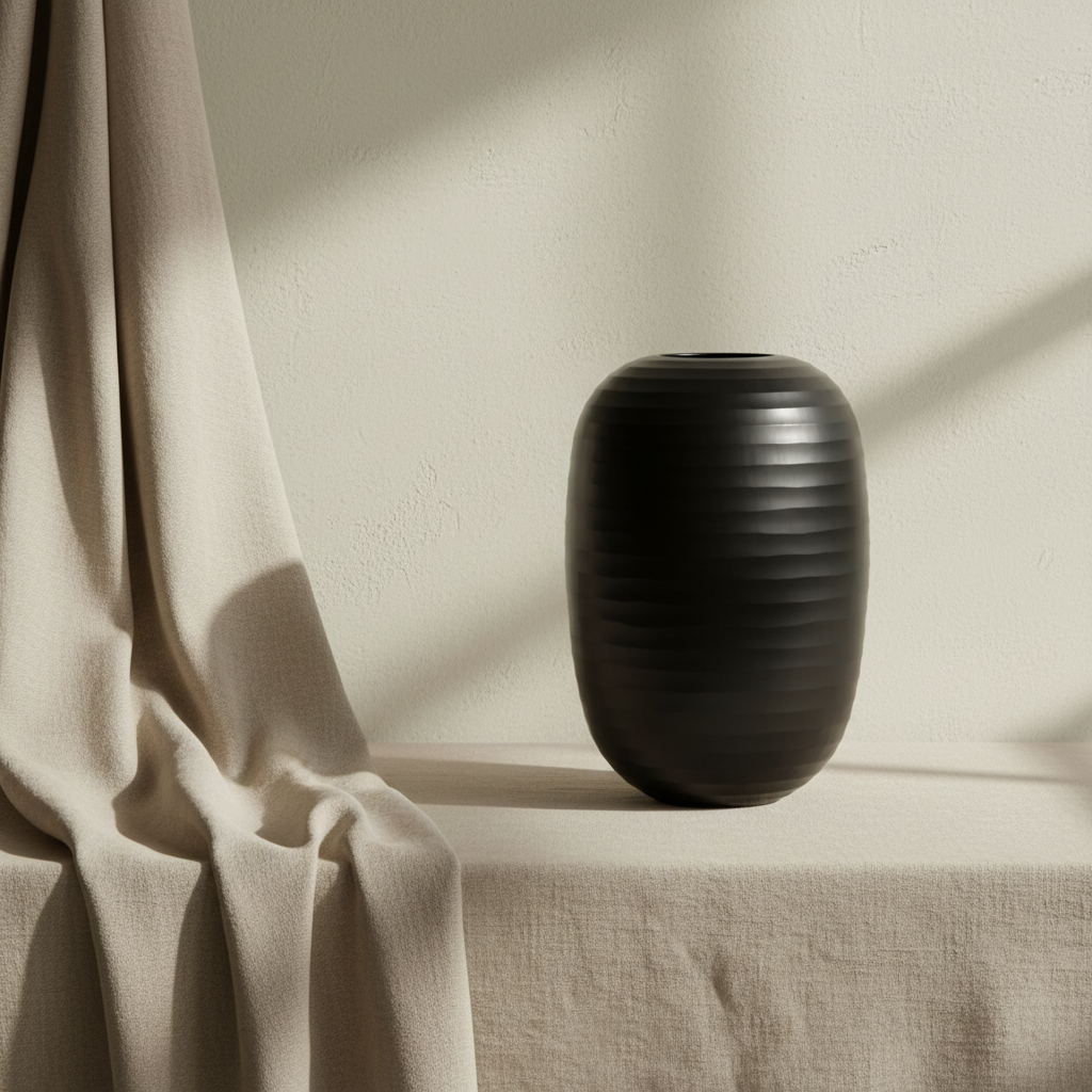 Organic Vase 07 - Black with Belgian Linen Backdrop
