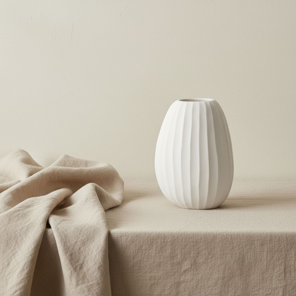 Organic Vase - White on Belgian linen backdrop