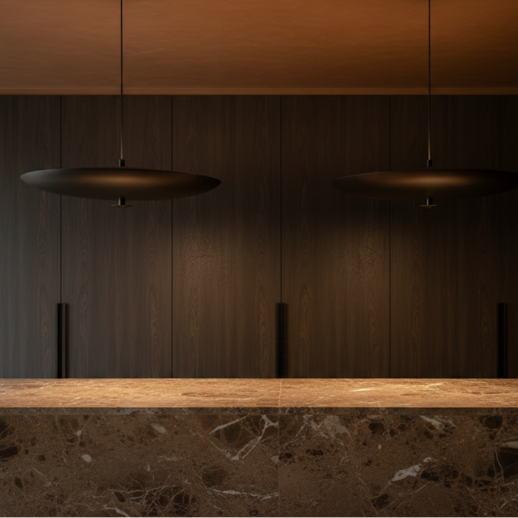Pendants in Dark Wood Kitchen Scene