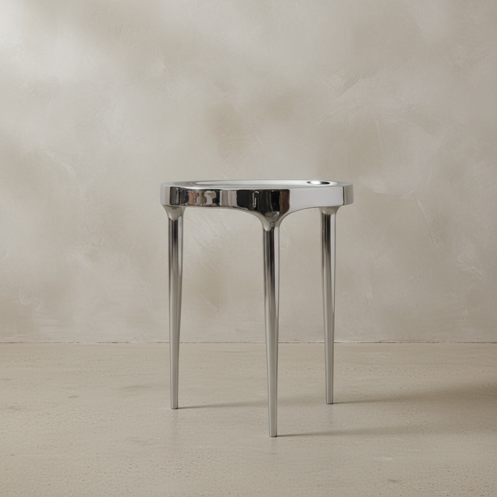 Phantom Table Chrome Tall – Limewash Backdrop