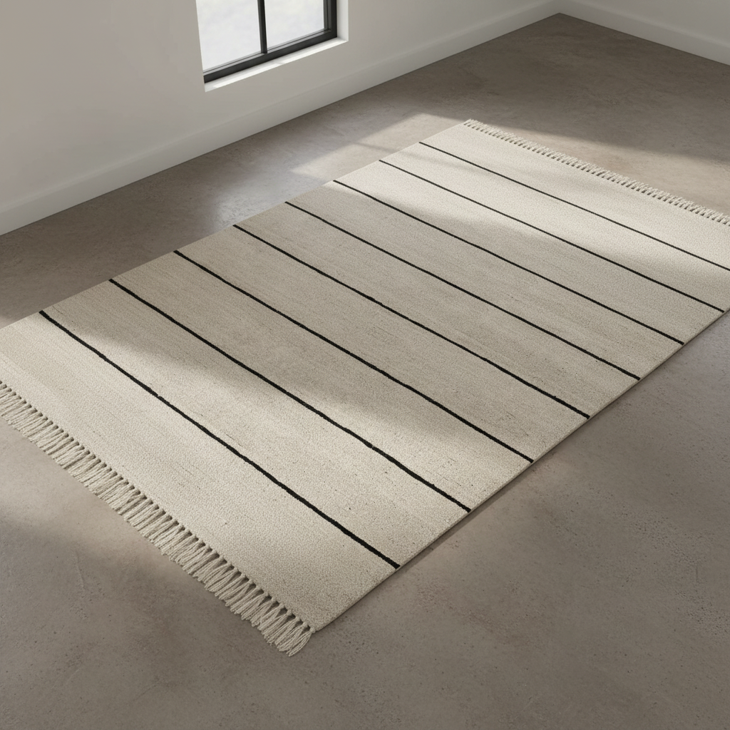 Polku rug angled view with soft lighting