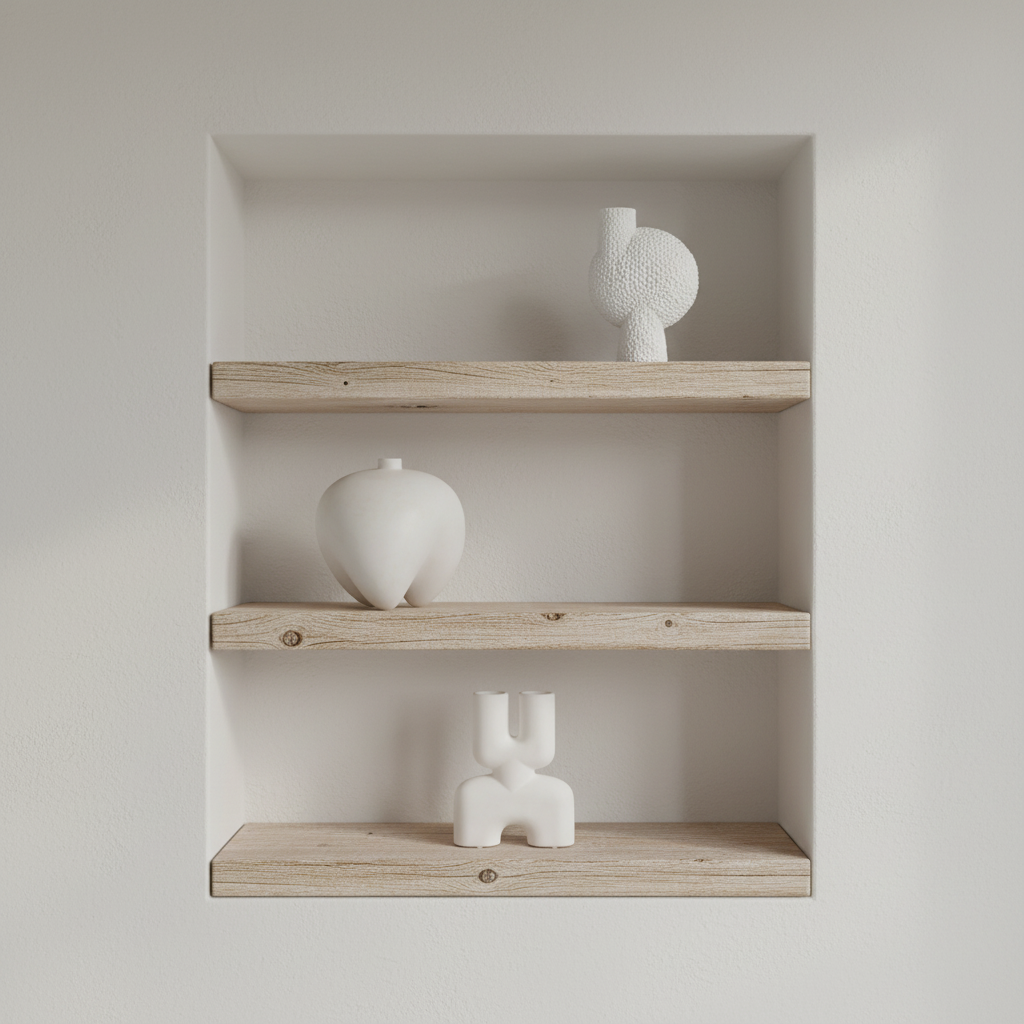 Recessed niche with three products styled