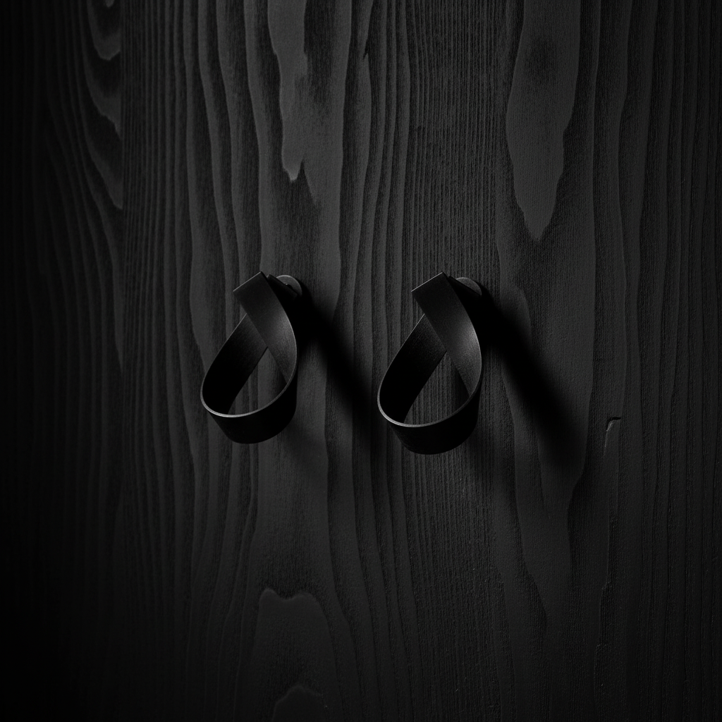 RIBBON hooks on black charred shibori wood wall