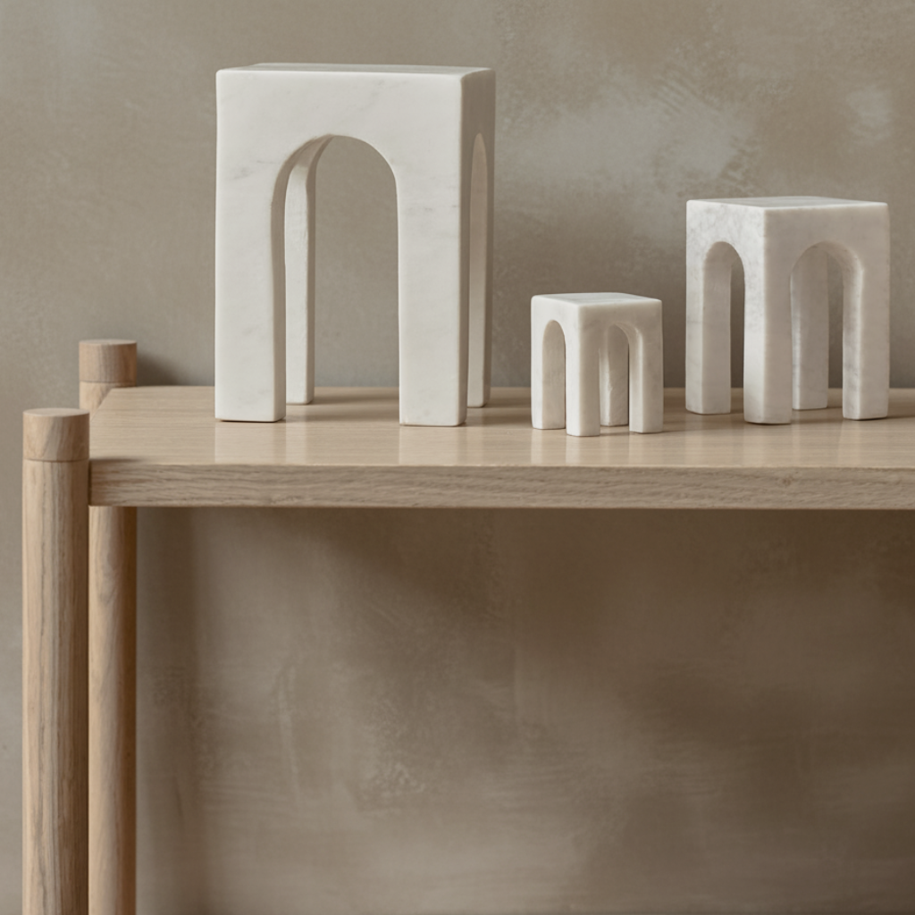 Arkis Bookends/Sculptures - Set of 3, White Marble