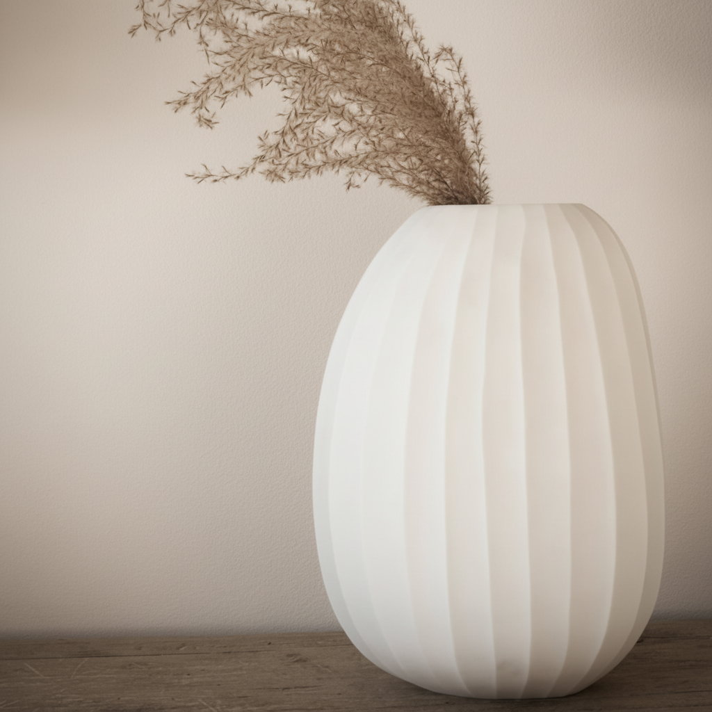 Sculptural white vase with dried botanicals