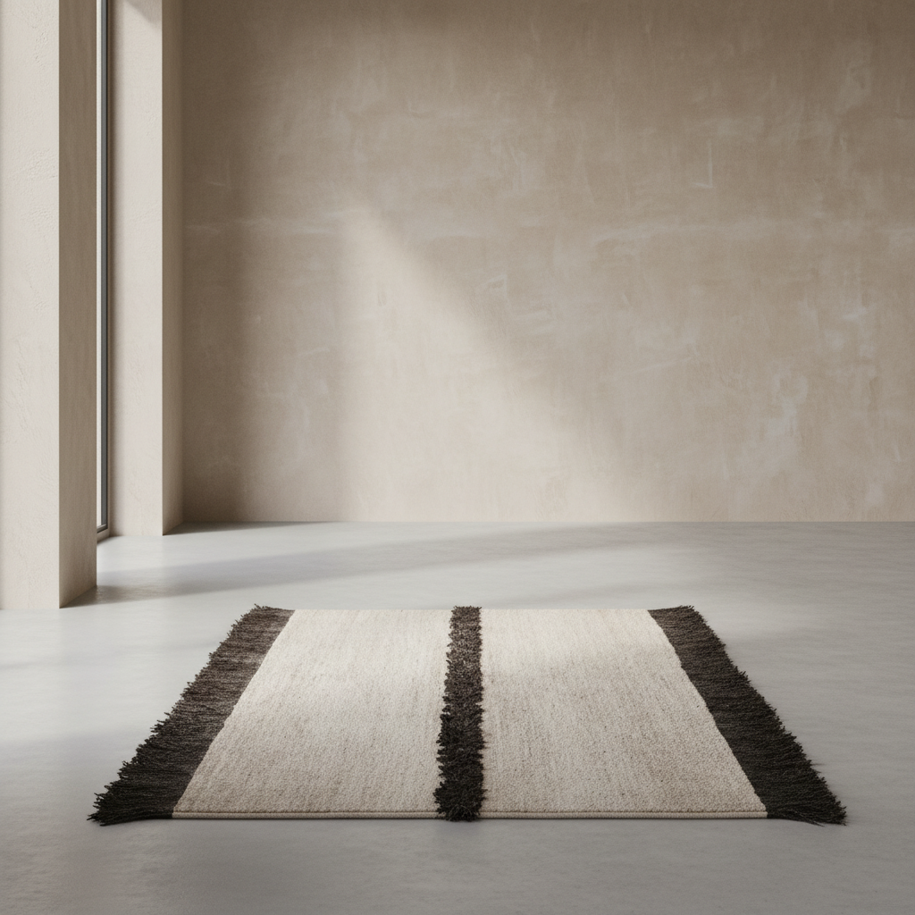 Nurja - White + Black - Hand Knotted Rug