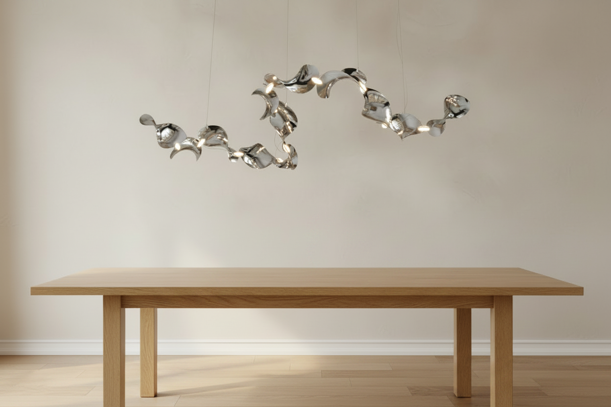 Serpentine Pendant Over Bare Blonde Oak Table
