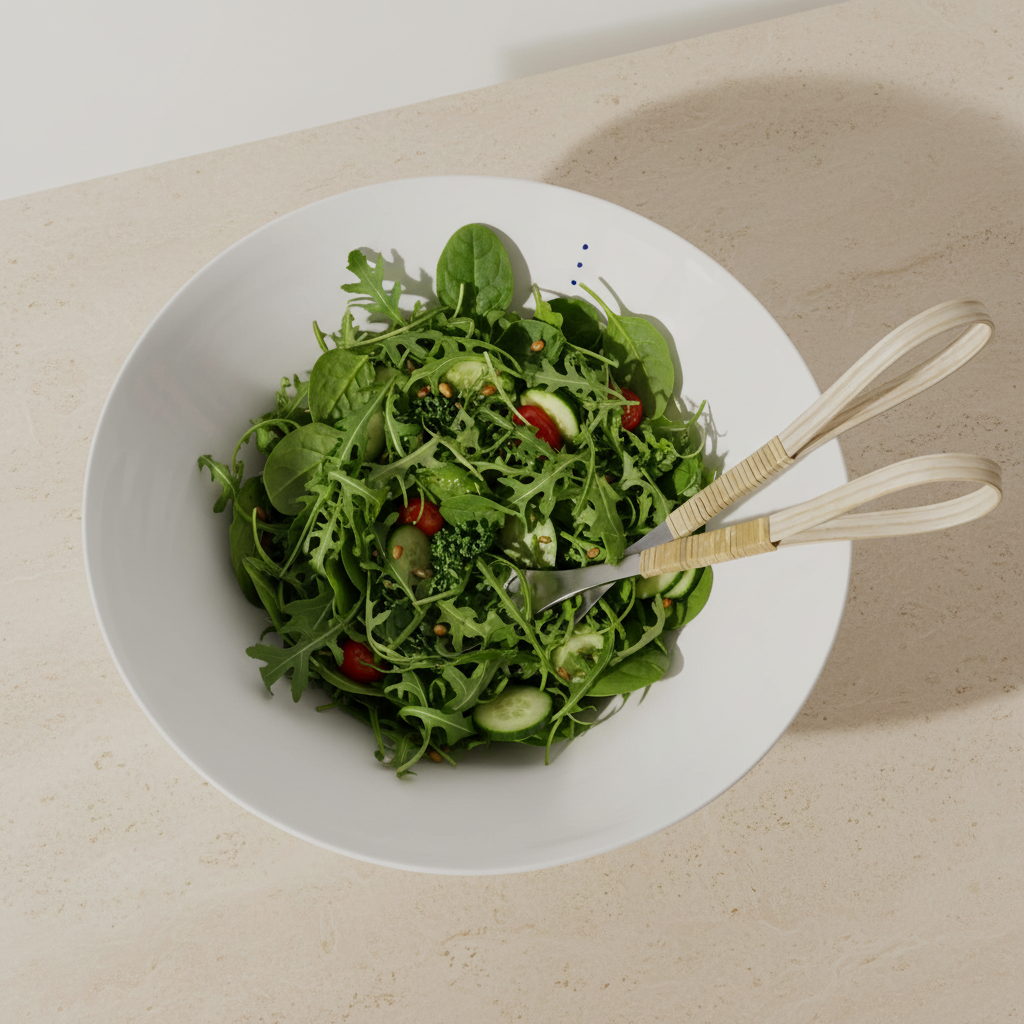 Shiro Bowl with natural salad on blonde limestone