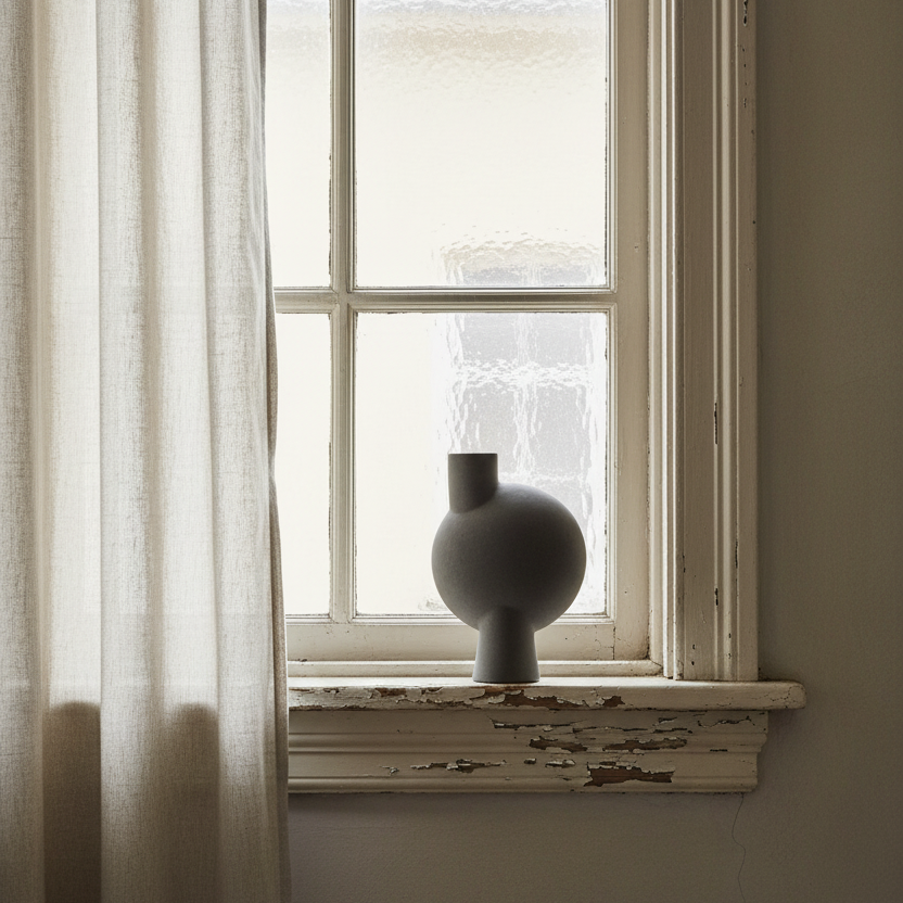 Sphere Vase Bubl on Window Ledge