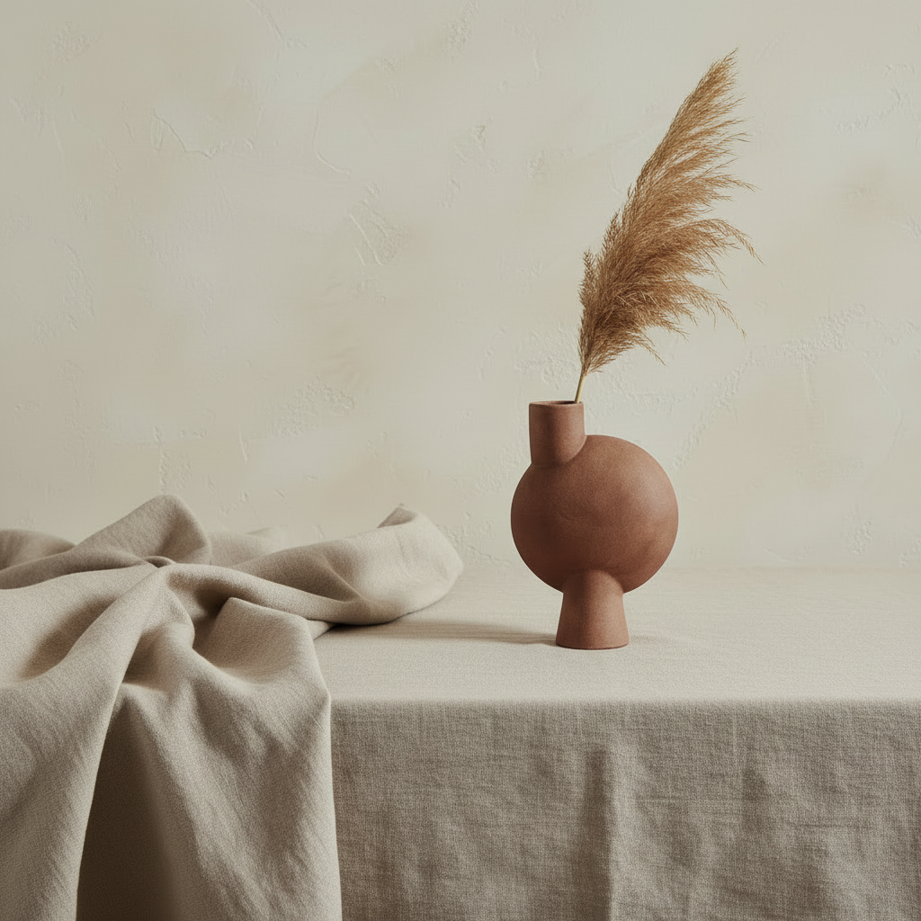 Sphere Vase with Pampas Grass and Cream Linen