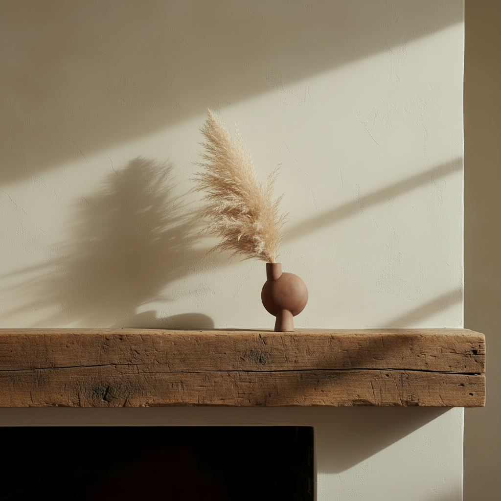 Sphere Vase with Pampas on Mantel