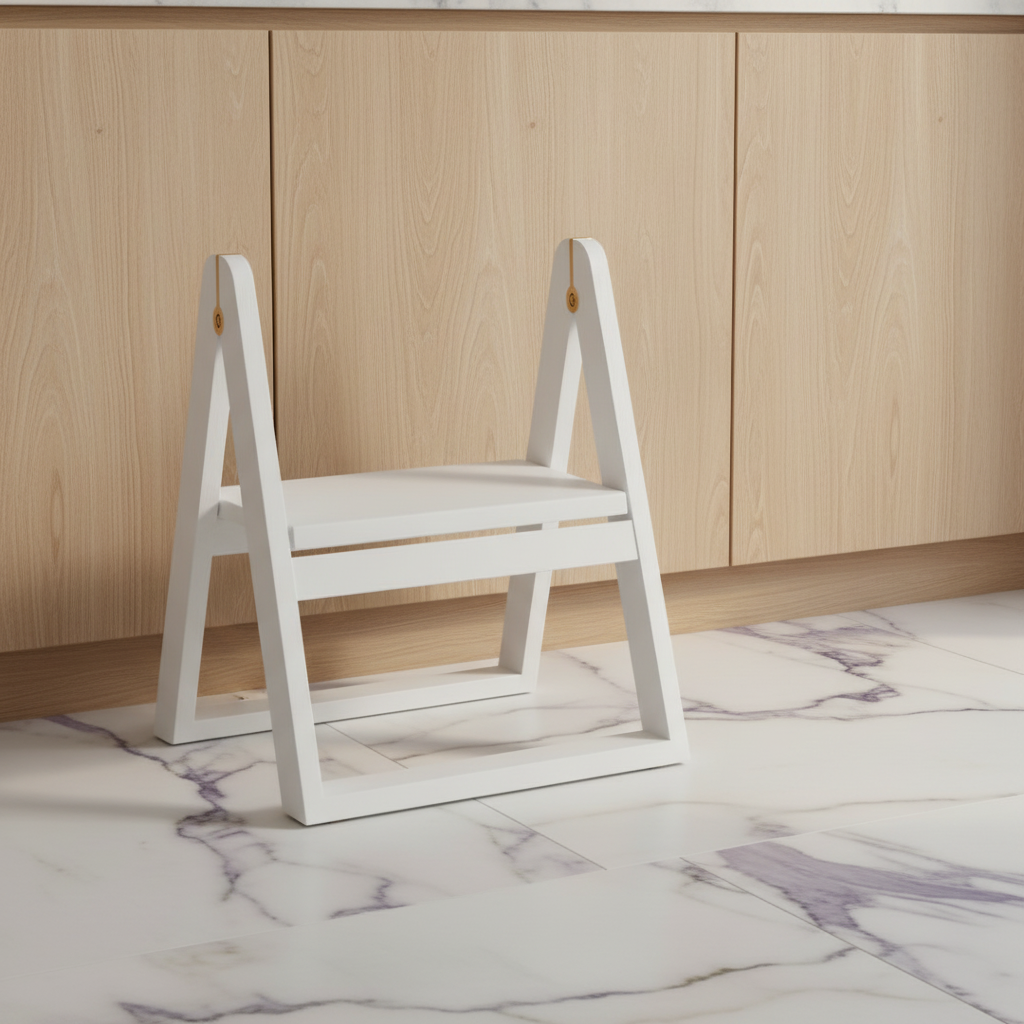 Step Stool with Douglas Fir Cabinet & Calacatta Viola Marble
