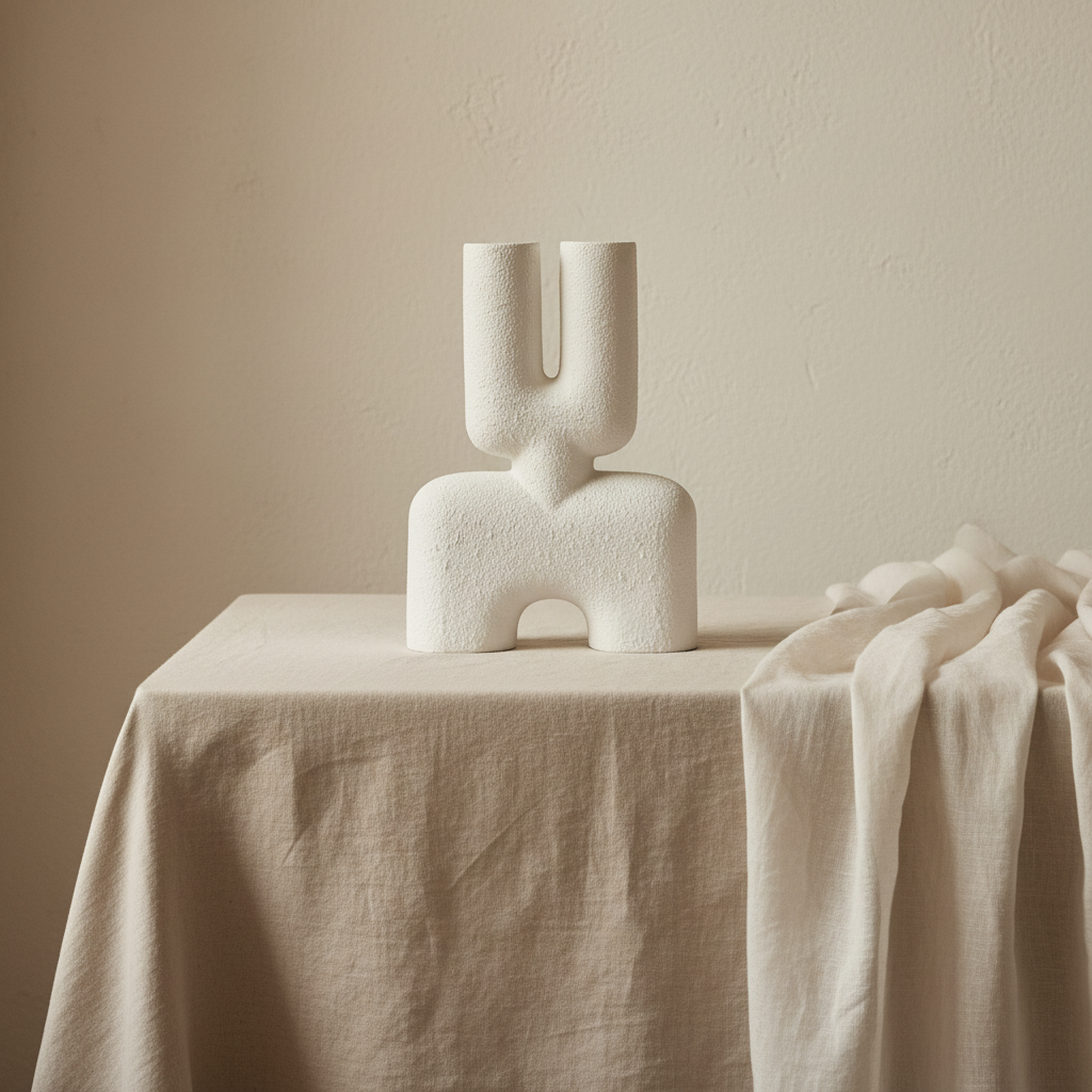 Styled product shot with Belgian linen and vase