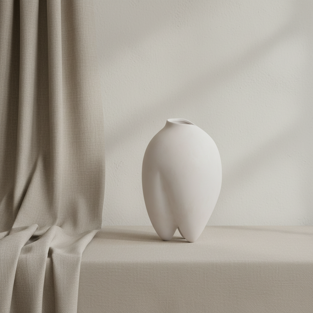 Sumo Vase Slim Bone White with Belgian linen backdrop