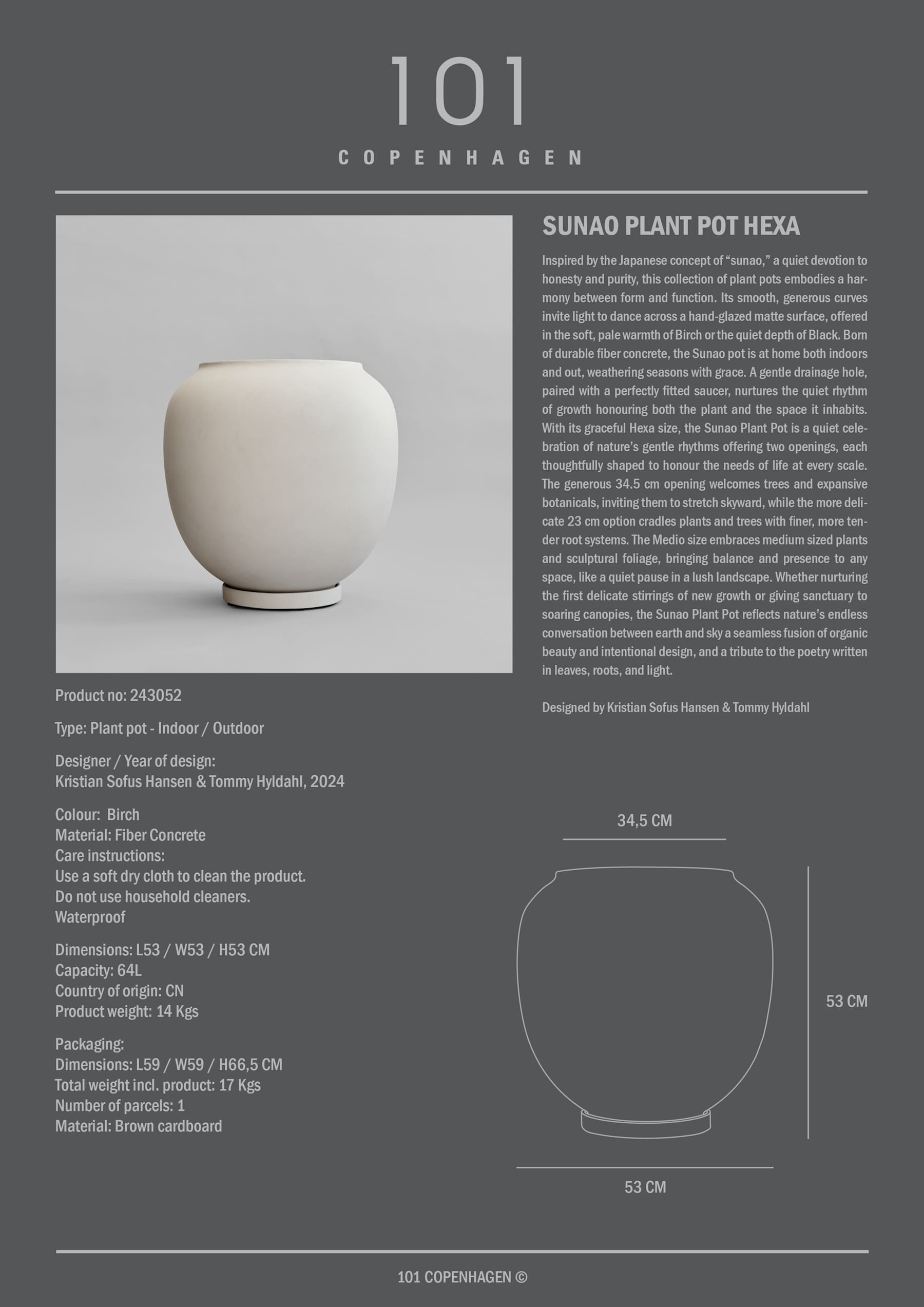 Sunao Vase Plant Pot, Hexa- Birch