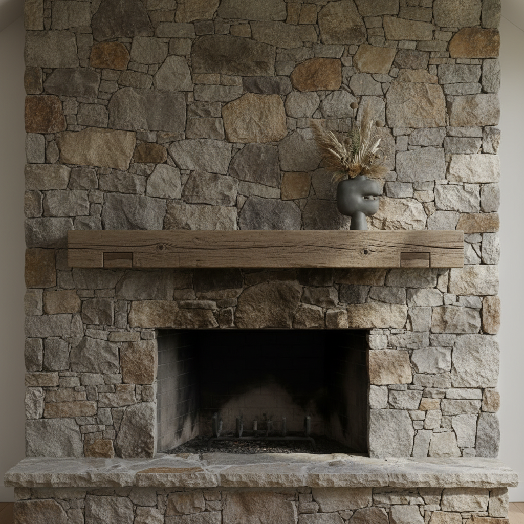 Tribal Vase on Rustic Fireplace Mantel