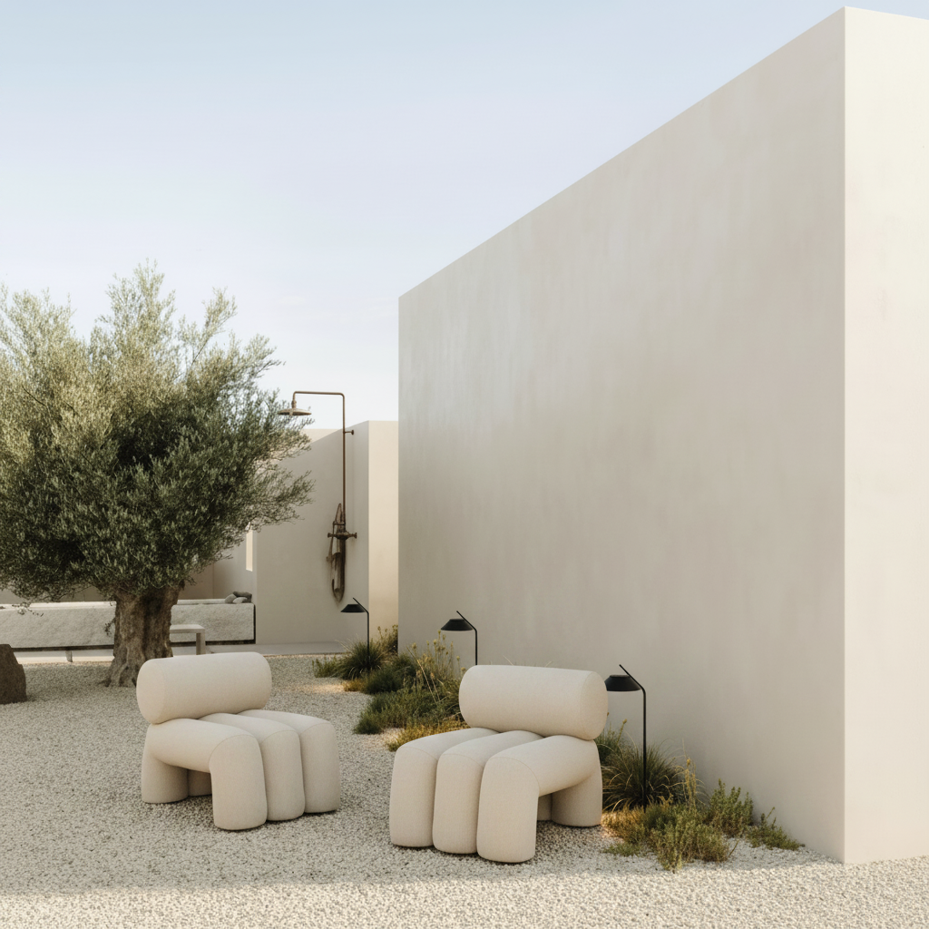 Two Foku Chairs in Mediterranean Courtyard