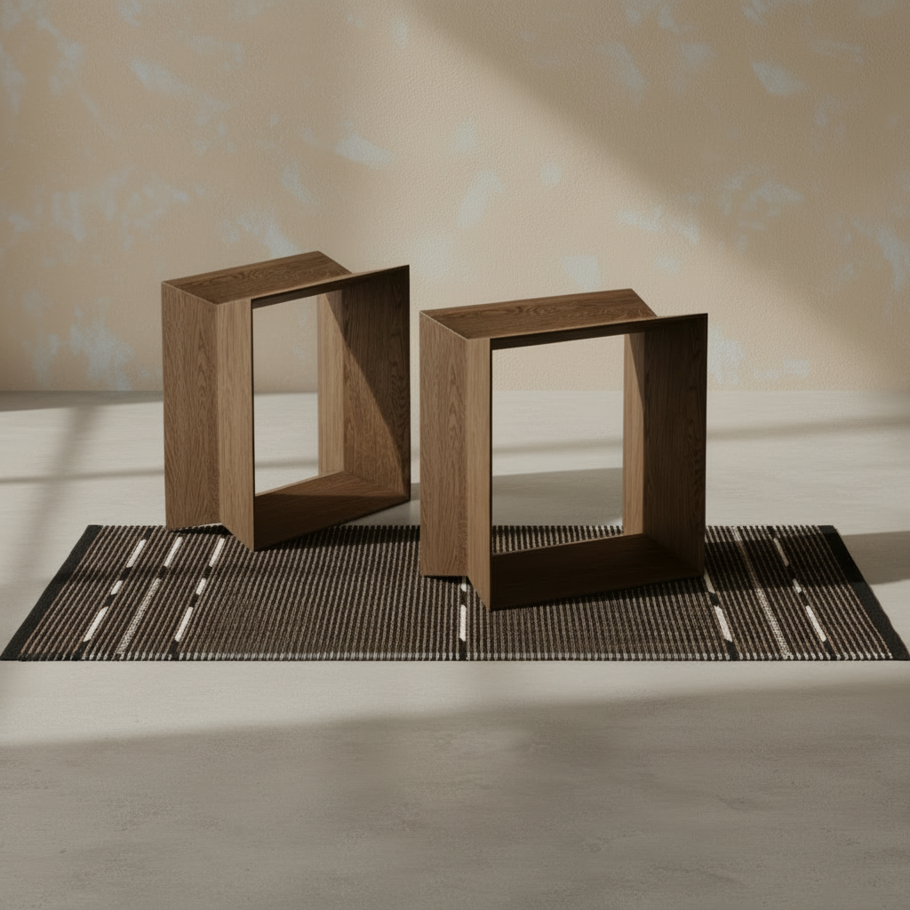 Two Reflex Stools Brown with VK-10 Brown Rug - Natural Light
