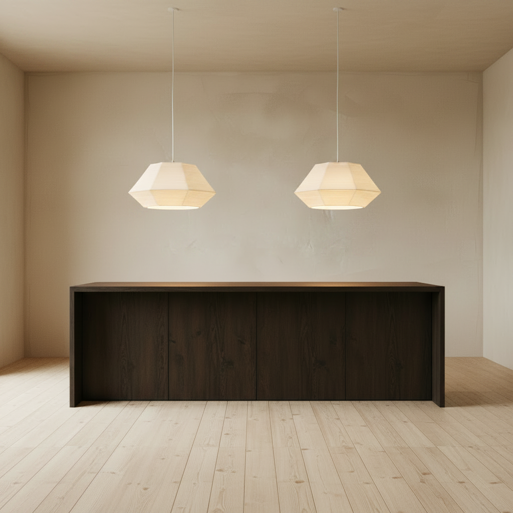 Two Tama Pendants — Dimly Lit Limewash Kitchen