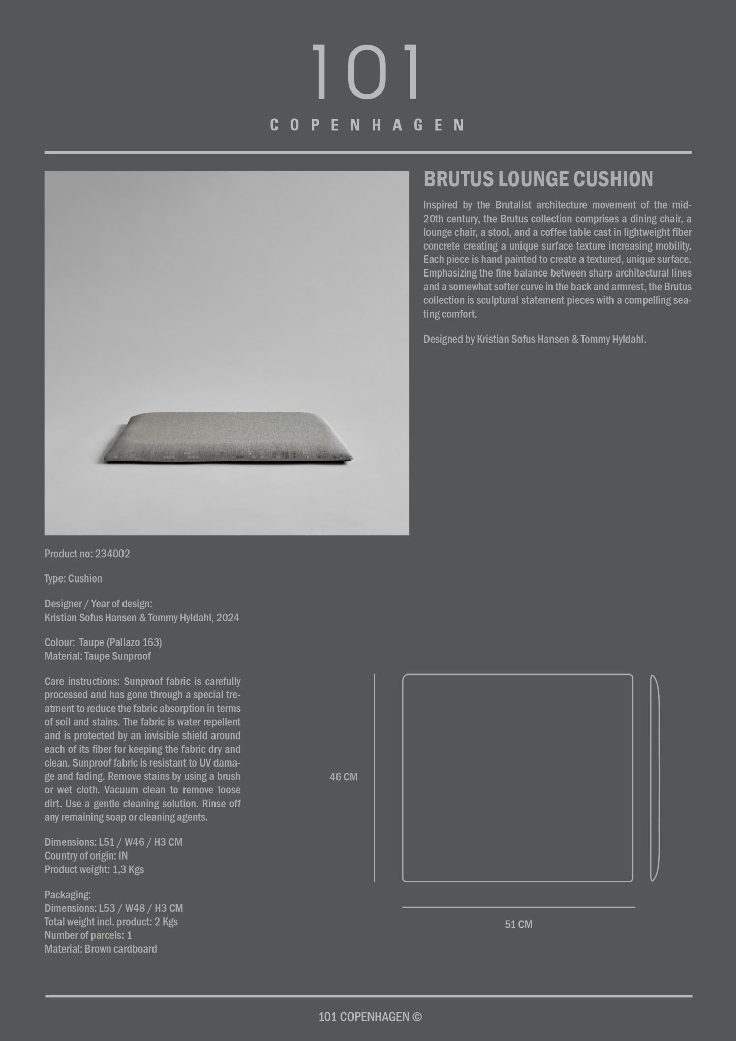 Brutus Lounge Cushion - Taupe (Pallazo 163)