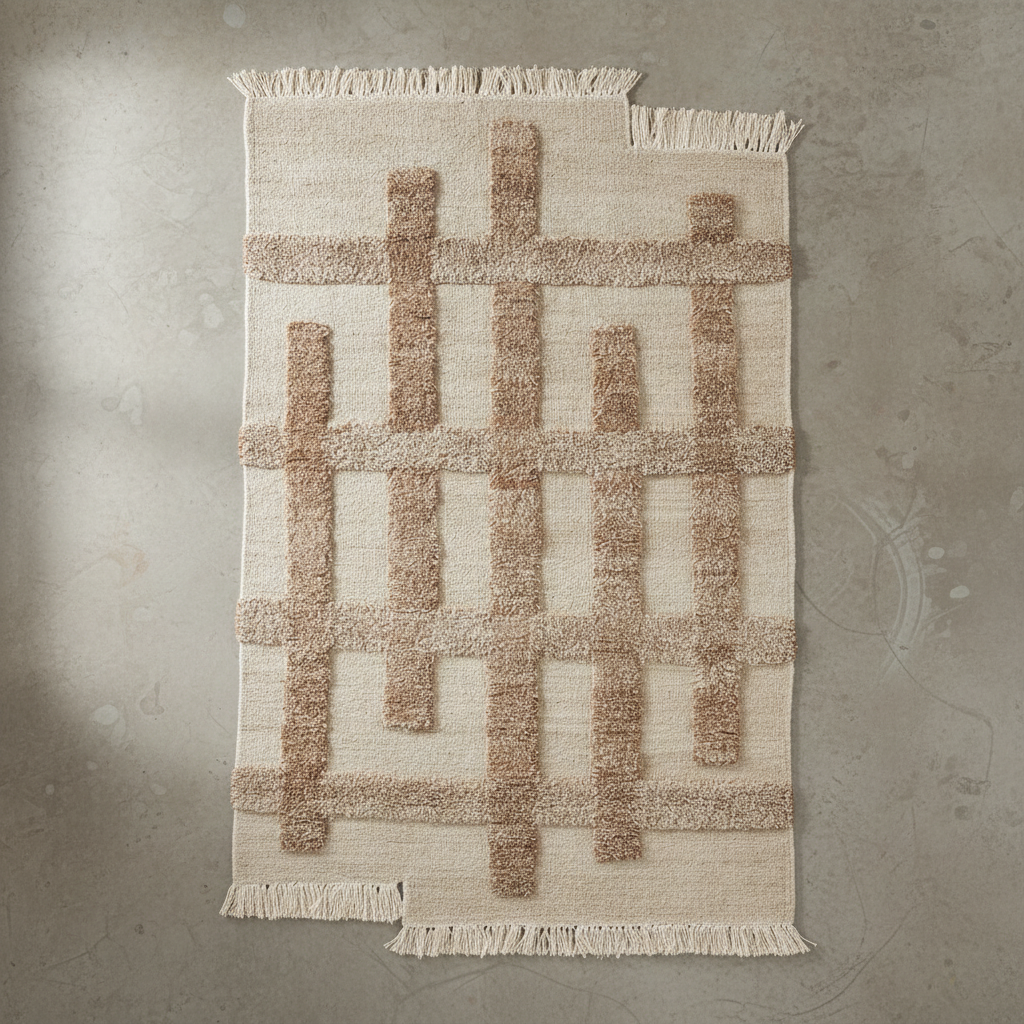 Valli White & Brown Rug — Overhead Flat Lay