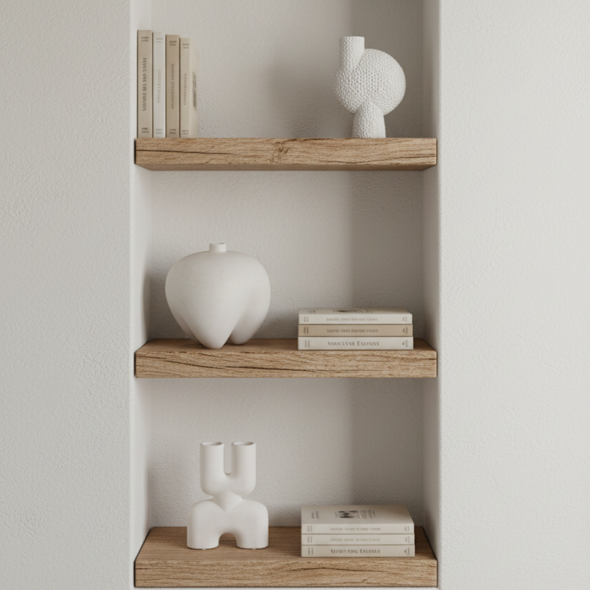 Vertical recessed niche with styled shelves