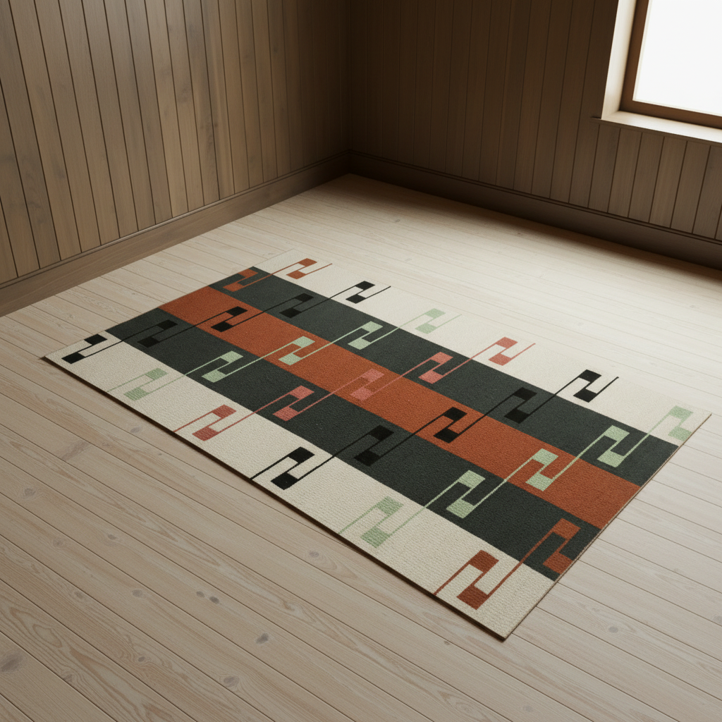 VK-8 rug angled overhead view on blonde Douglas fir floor