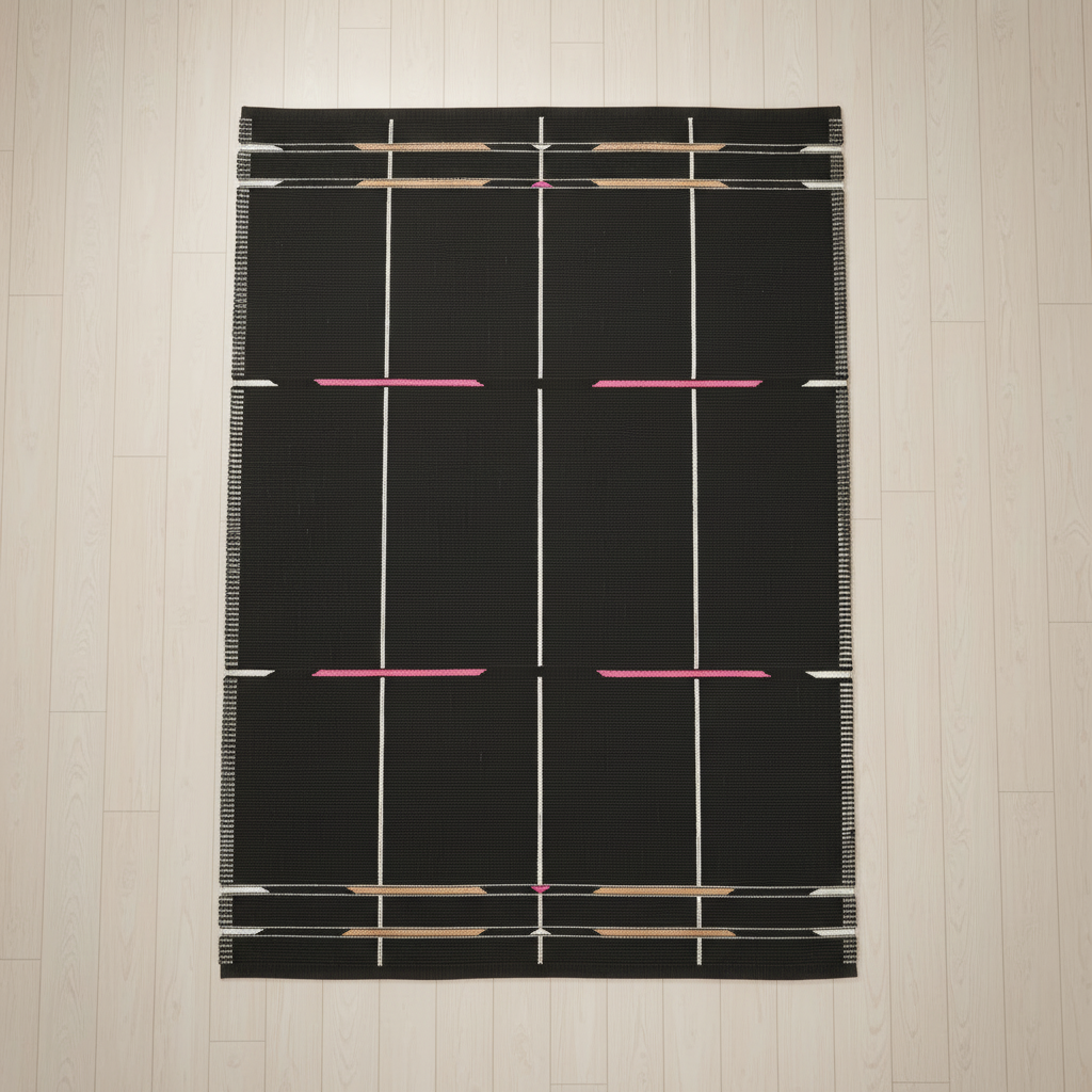 VK-9 rug with bound edges on wide plank floor