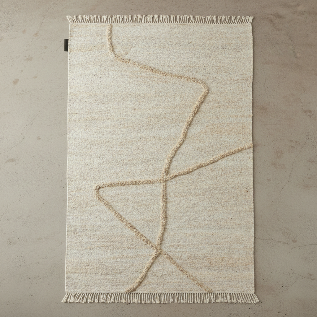 Vuoristo White Woven — 2/5 Overhead Flat Lay, Long Tufting