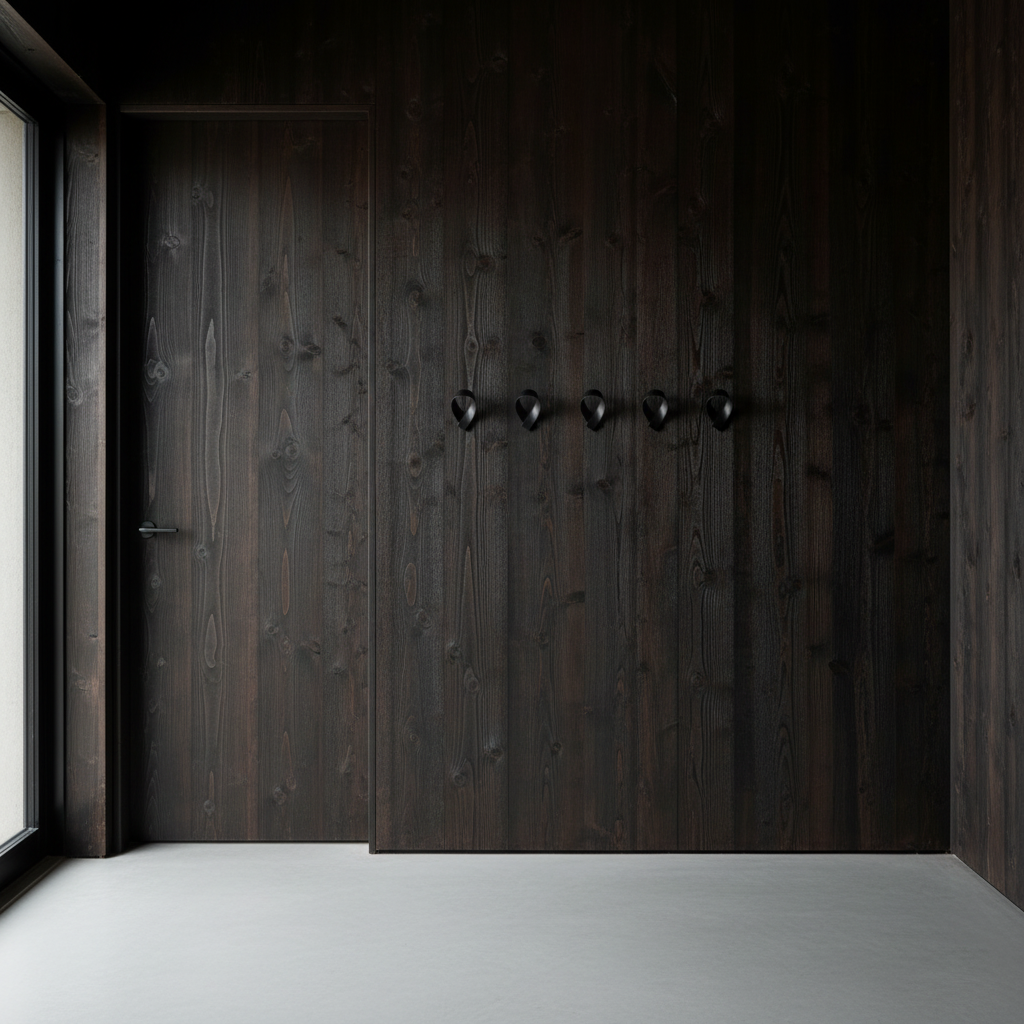 Yakisugi Ban entryway with black RIBBON hooks