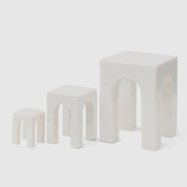 Arkis Bookends/Sculptures - Set of 3, White Marble