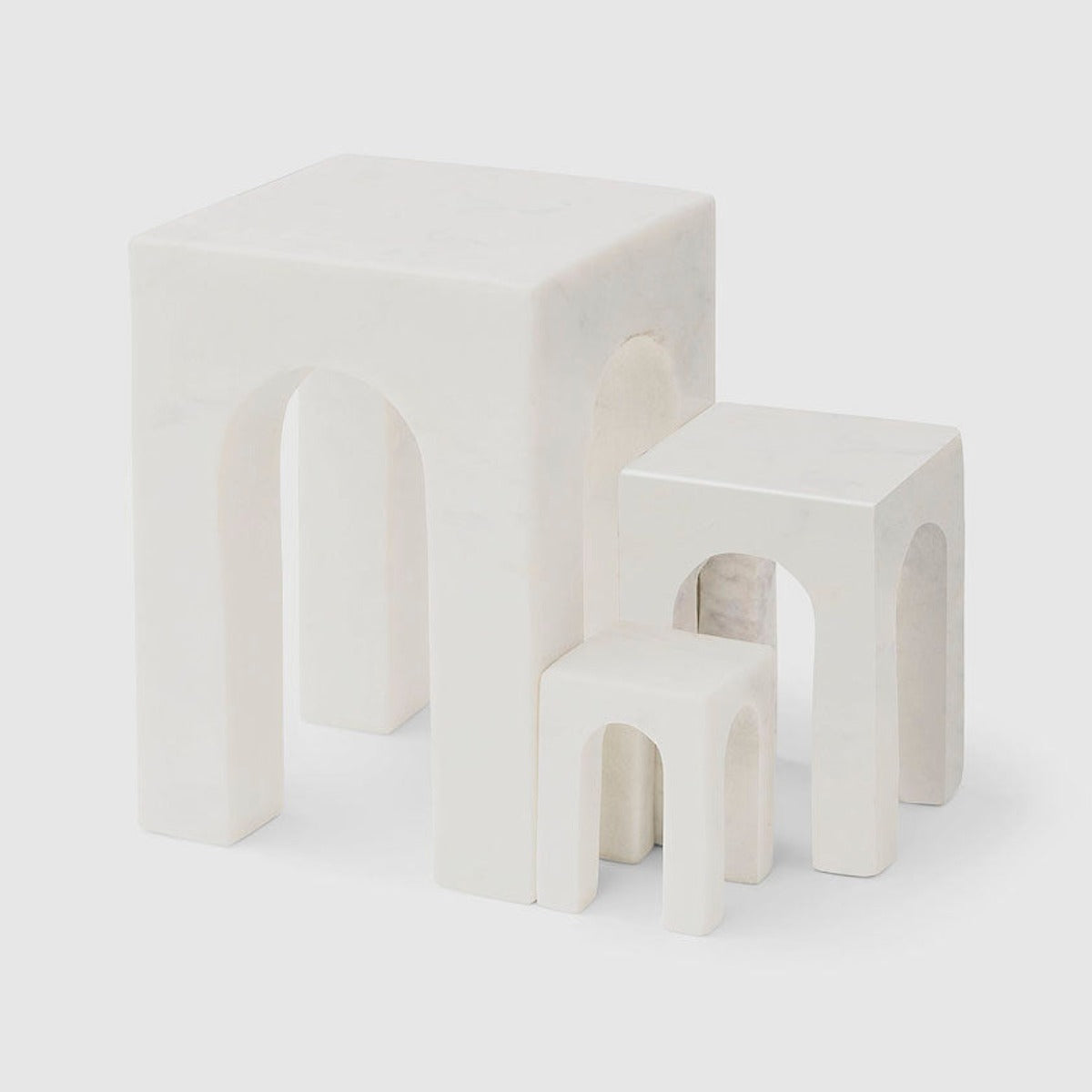 Arkis Bookends/Sculptures - Set of 3, White Marble