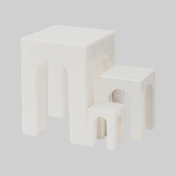 Arkis Bookends/Sculptures - Set of 3, White Marble