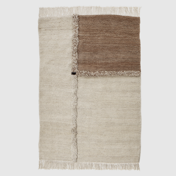 E-1027 White + Brown - Hand Knotted Rug